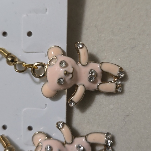 SCARE BEARS PINK AND GOLD TONE TEDDY BEAR EARRINGS - Picture 3 of 6